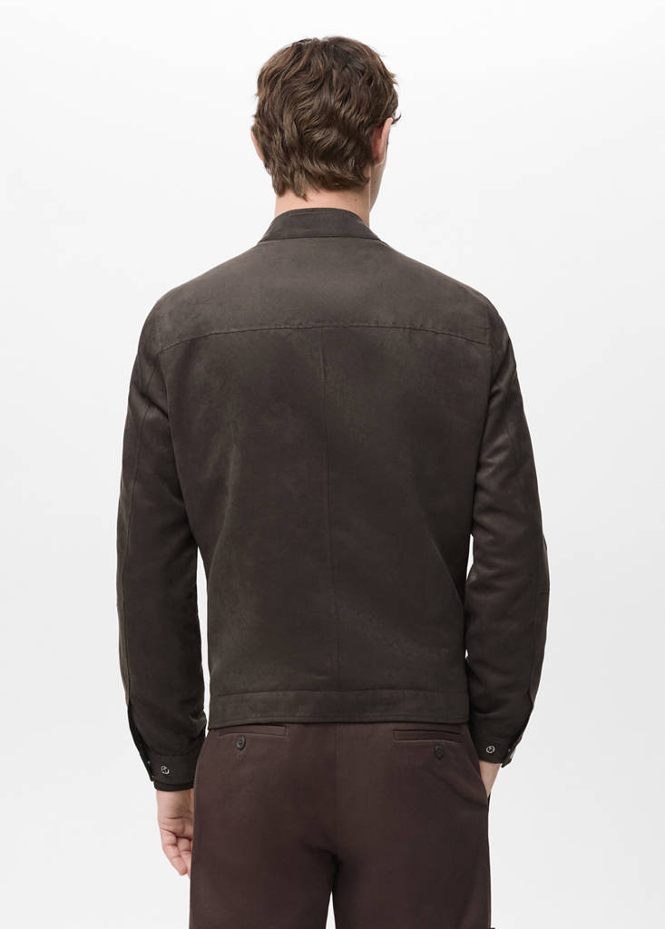 Suede-effect biker jacket — Brown