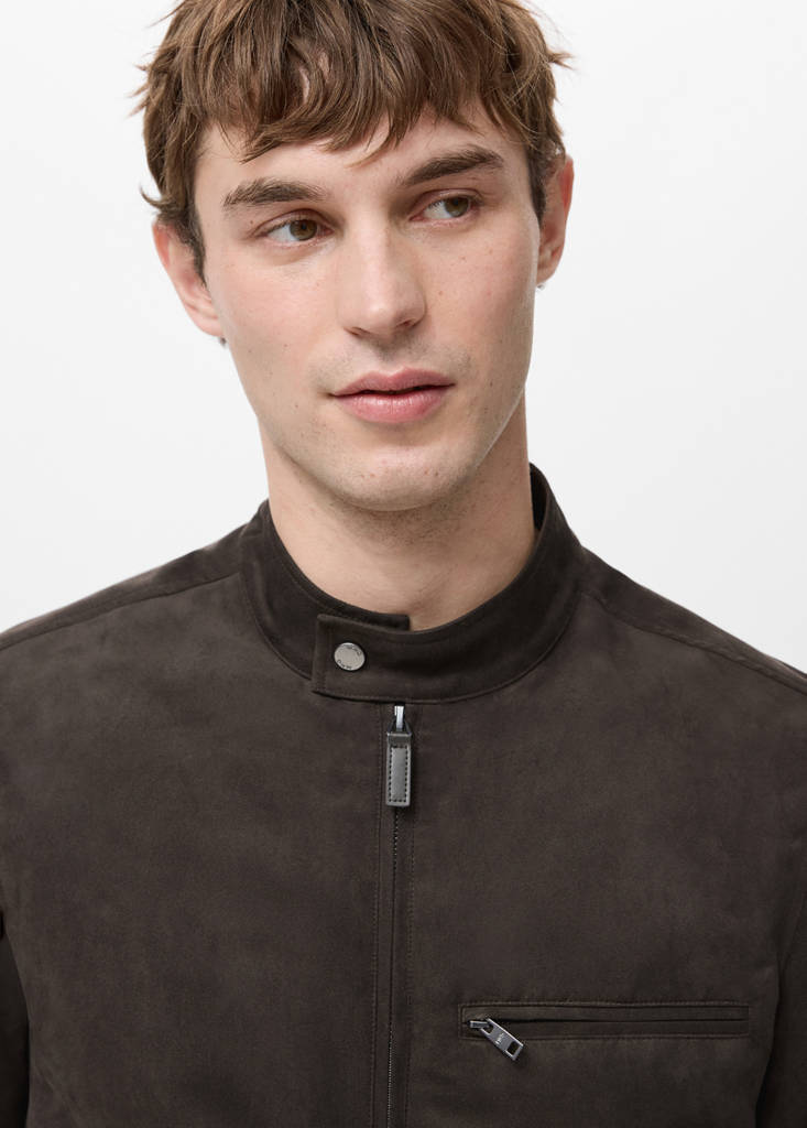 Suede-effect biker jacket — Brown