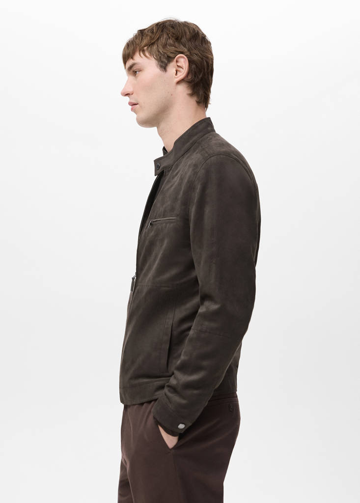 Suede-effect biker jacket — Brown