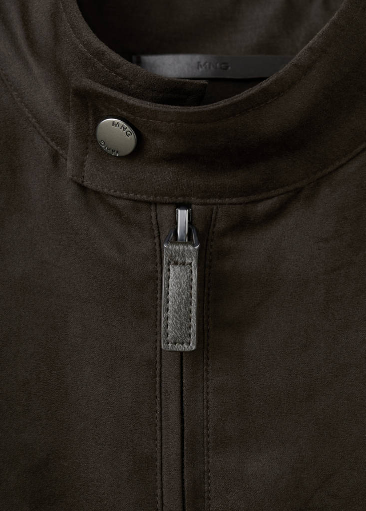 Suede-effect biker jacket — Brown