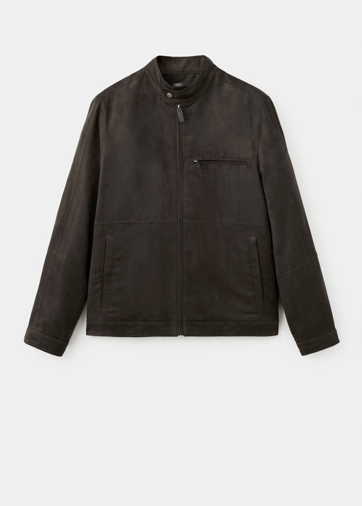 Suede-effect biker jacket — Brown