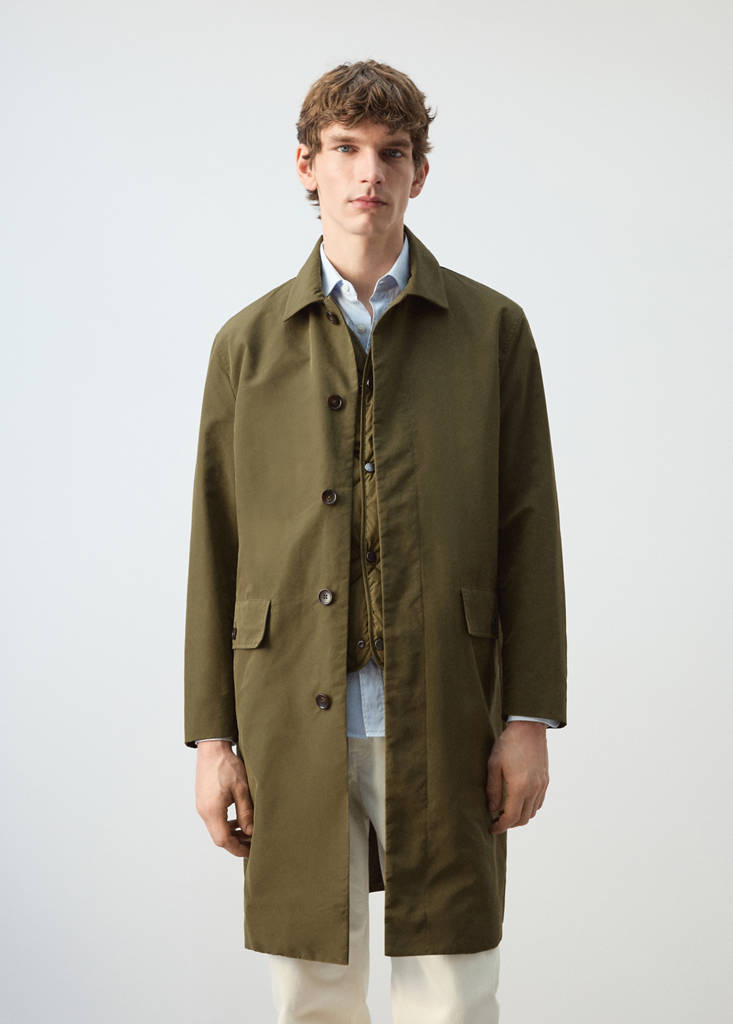 Water-repellent parka with detachable gilet — Olive Green