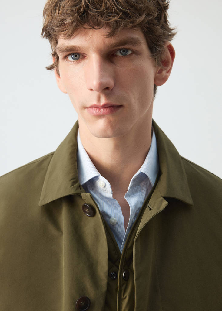 Water-repellent parka with detachable gilet — Olive Green