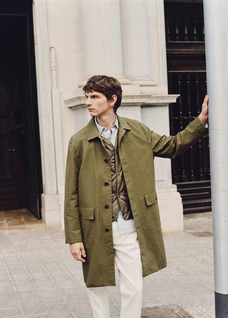 Water-repellent parka with detachable gilet — Olive Green