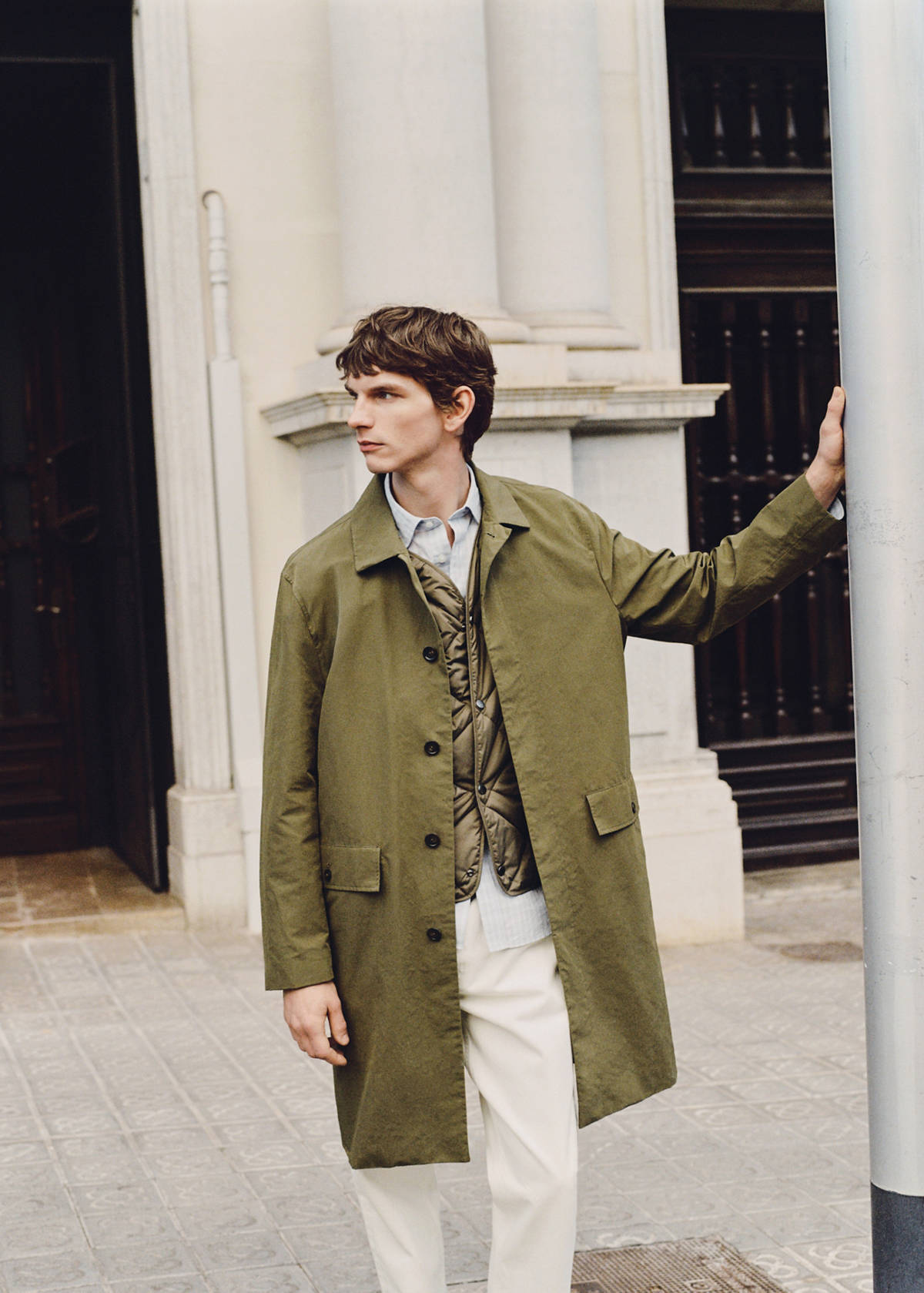 Water-repellent parka with detachable gilet — Olive Green