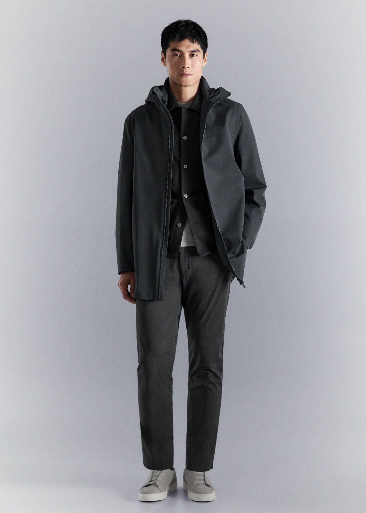 Water-repellent parka with pockets — Dark Grey