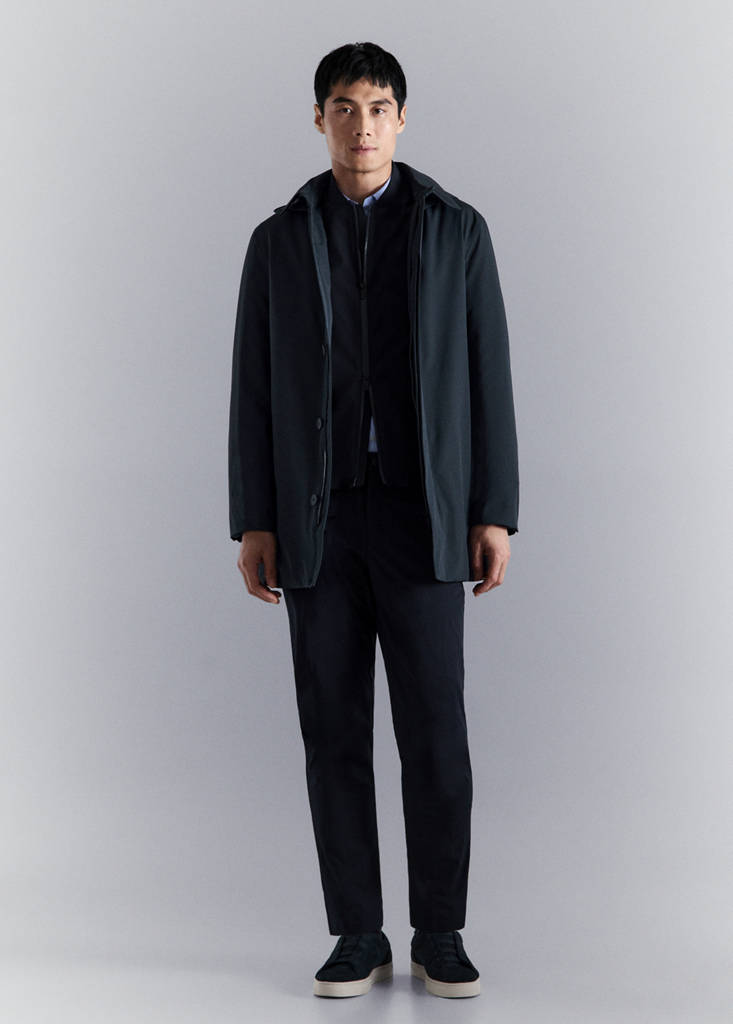 Packable parka with removable hood and Thermore® technology — Navy