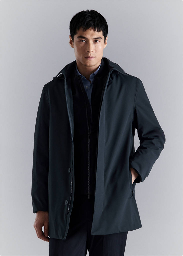 Packable parka with removable hood and Thermore® technology — Navy