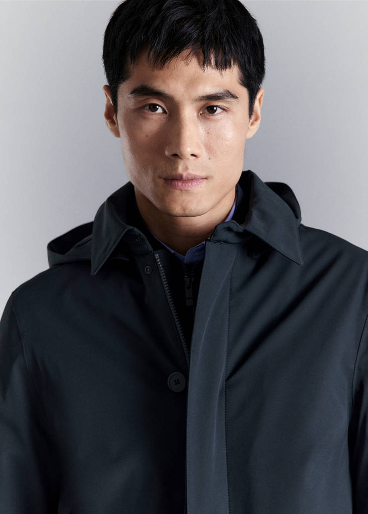 Packable parka with removable hood and Thermore® technology — Navy