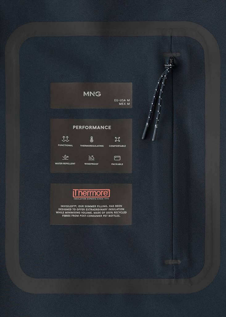 Packable parka with removable hood and Thermore® technology — Navy