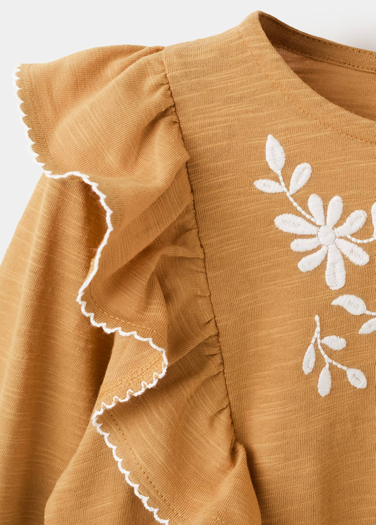 Frills cotton t-shirt — Ochre