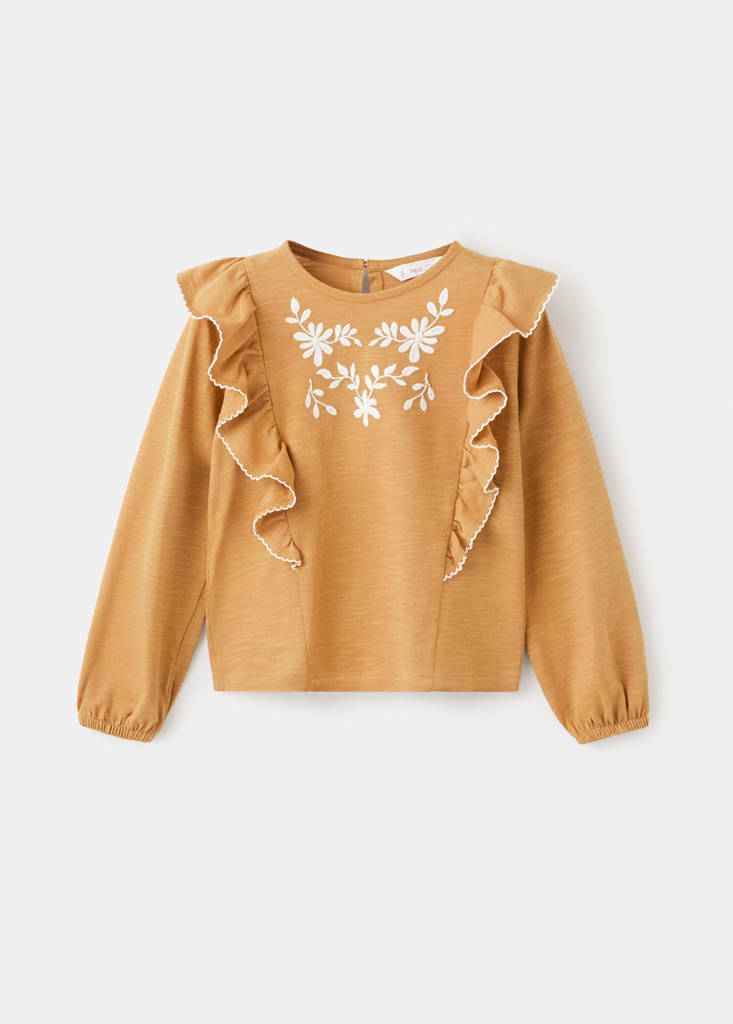 Frills cotton t-shirt — Ochre