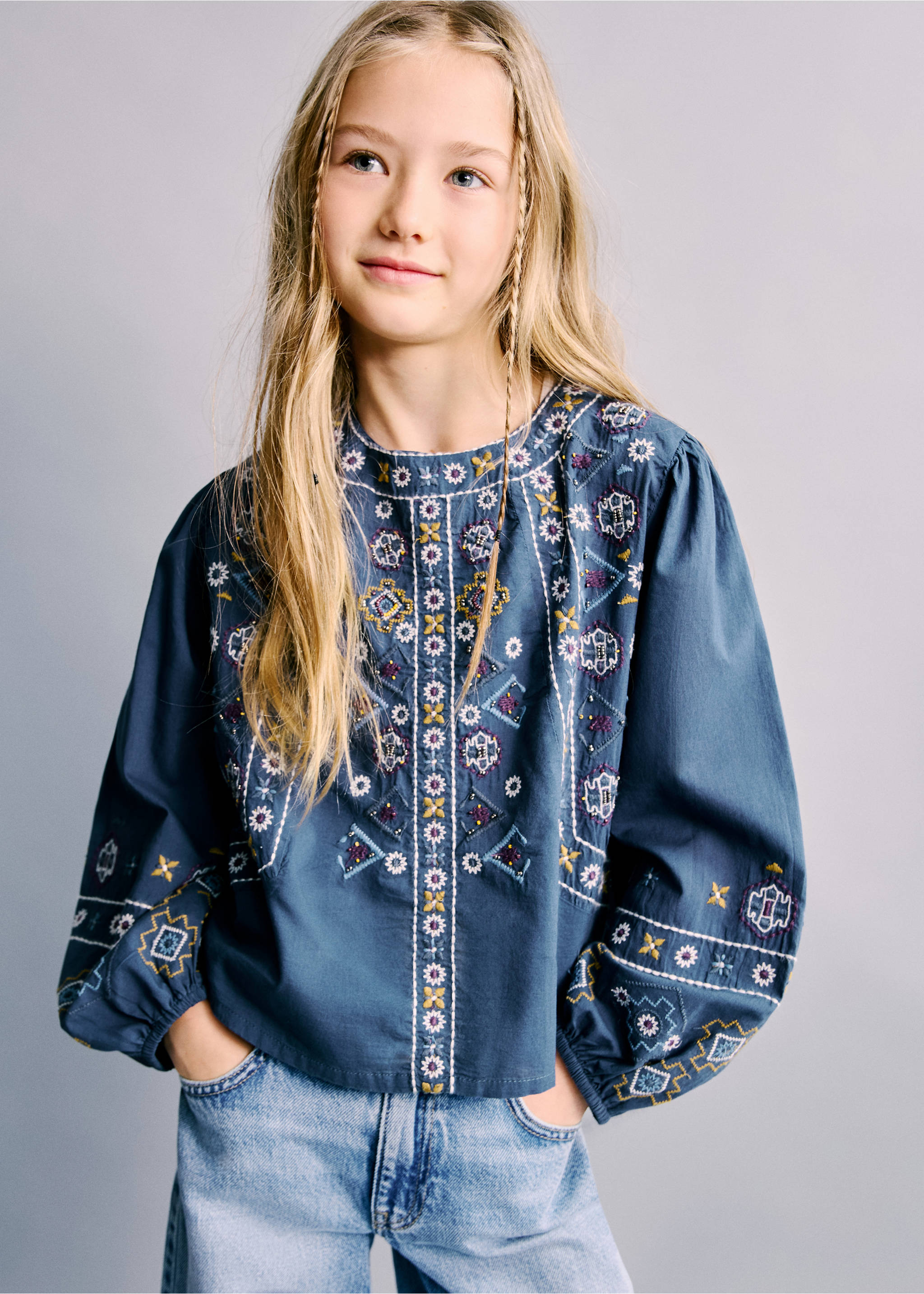 Bead detail blouse - Medium plane, Navy. Ref: 27044423-00.