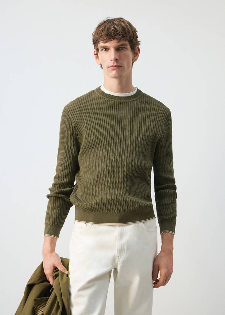 Fine knit microstructure sweater — Olive Green