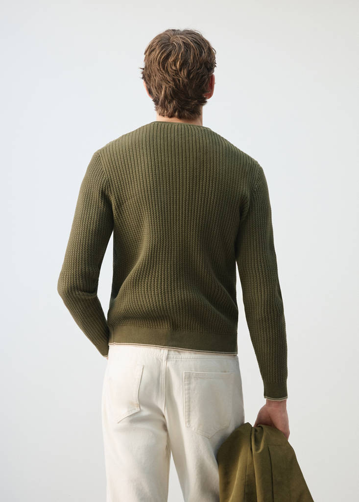 Fine knit microstructure sweater — Olive Green