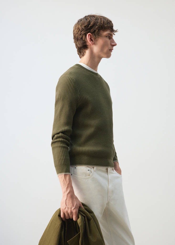 Fine knit microstructure sweater — Olive Green