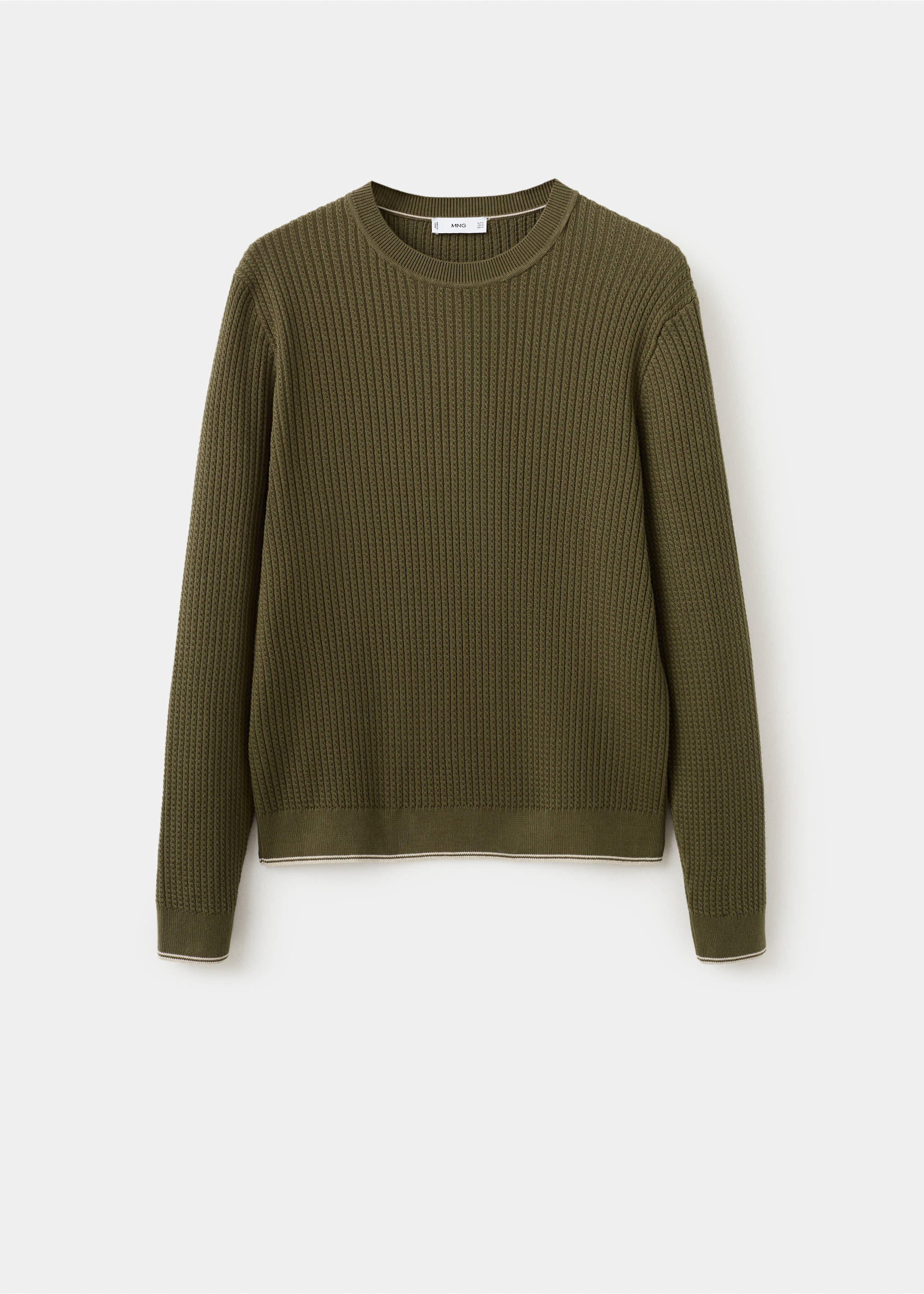 Fine knit microstructure sweater - Article without model, Olive Green. Ref: 27044424-00.