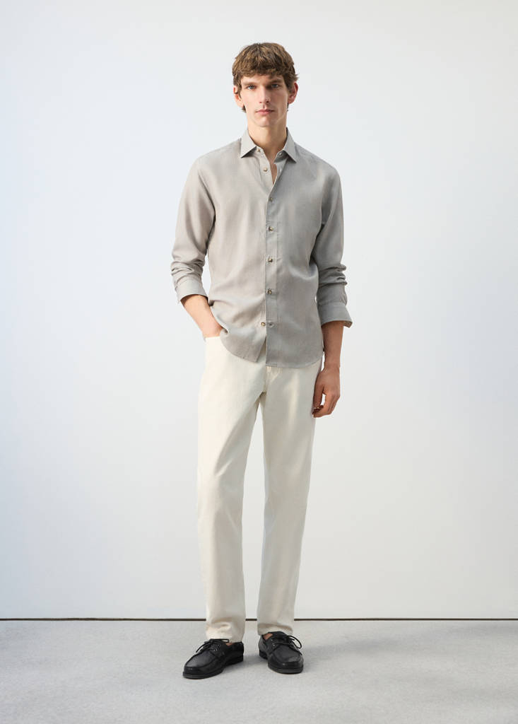Regular fit 100% lyocell stripe shirt — Olive Green