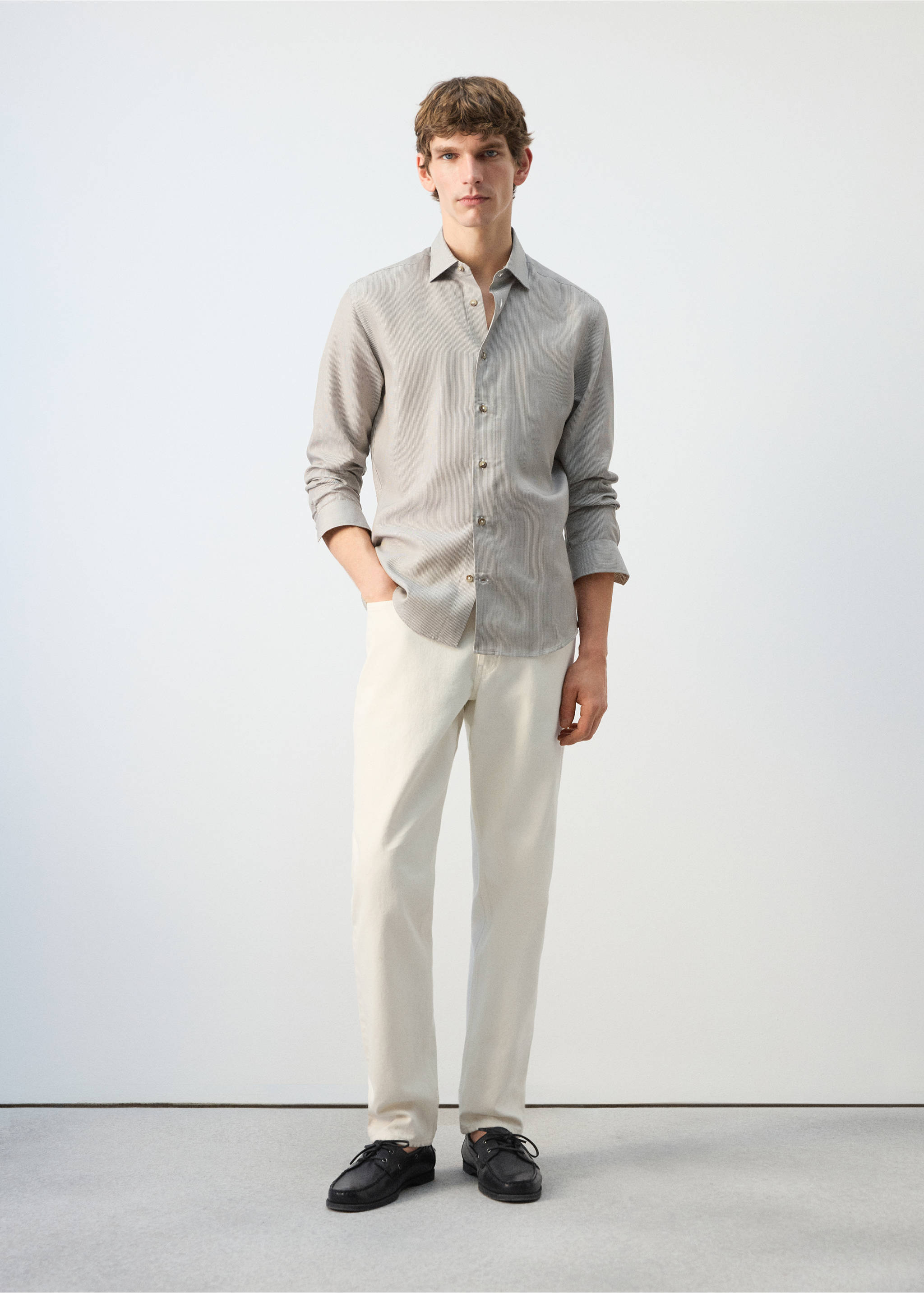 Chemise regular-fit 100 % lyocell à rayures - Plan général, Olive. Ref: 27044425-00.