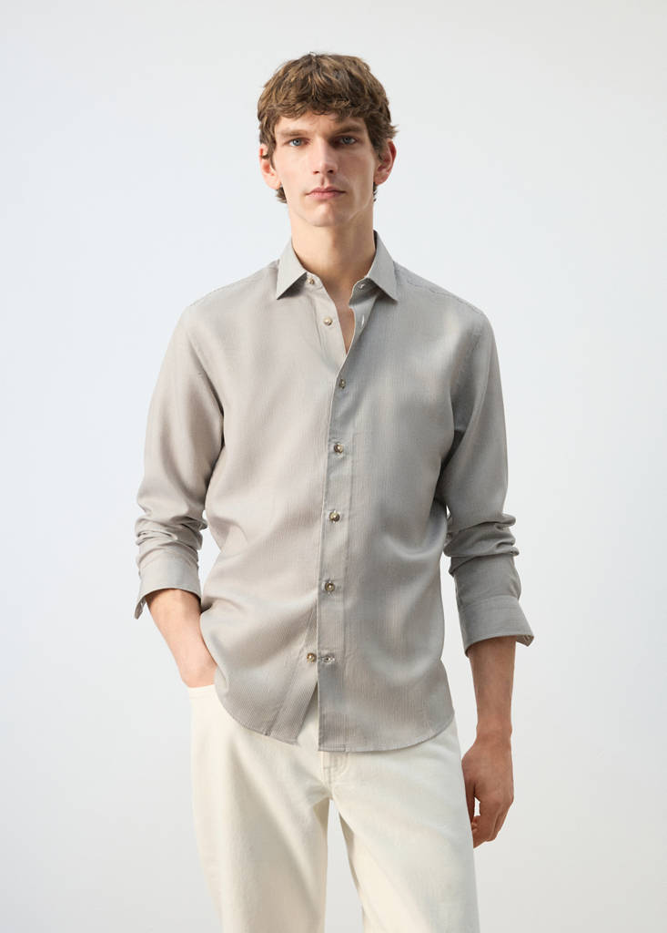 Regular fit 100% lyocell stripe shirt — Olive Green