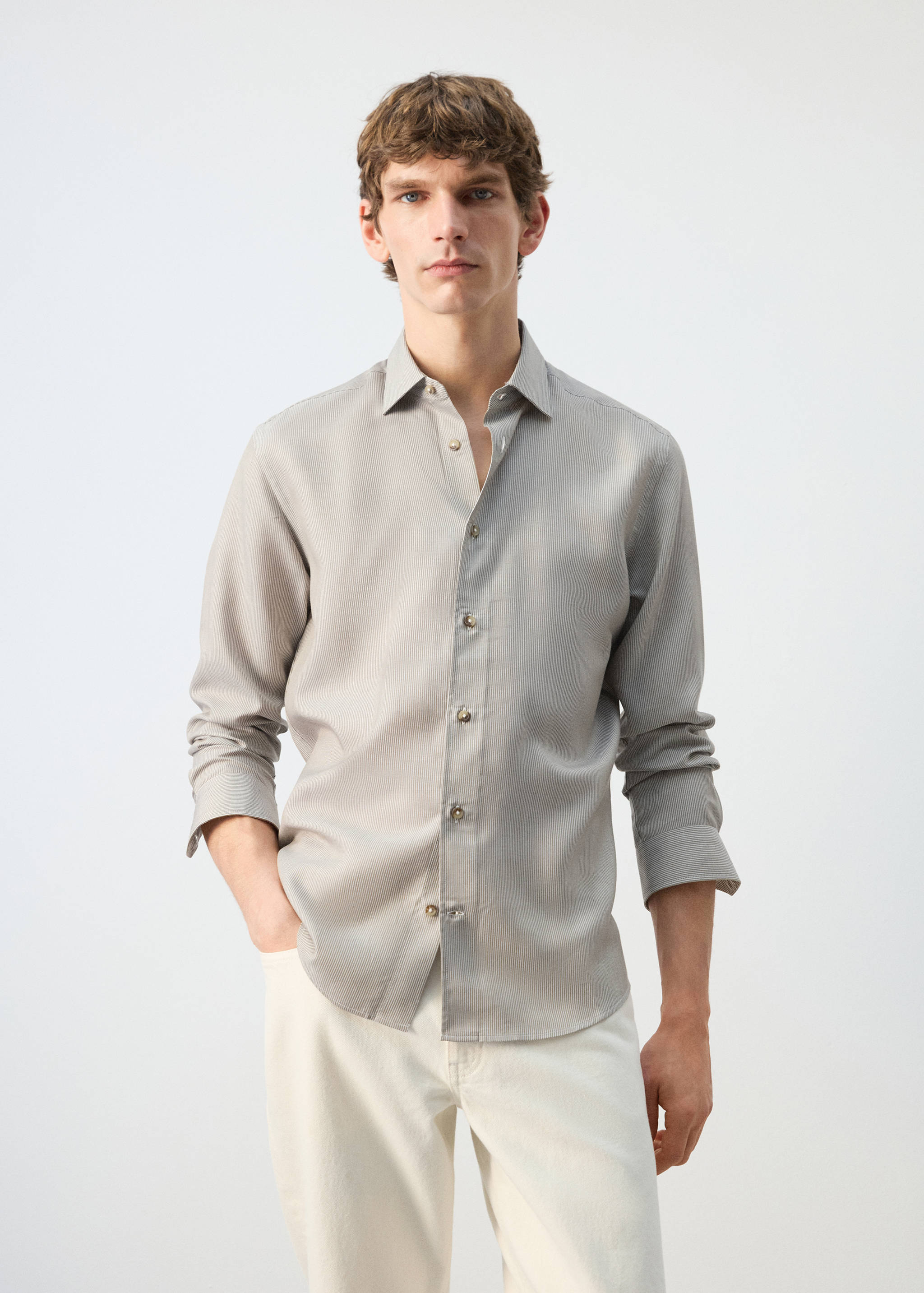 Regular fit 100% lyocell stripe shirt - Medium plane