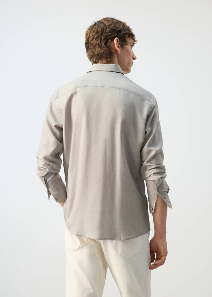 Regular fit 100% lyocell stripe shirt — Olive Green