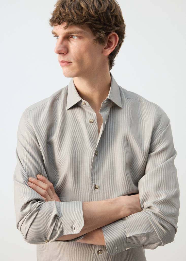 Regular fit 100% lyocell stripe shirt — Olive Green