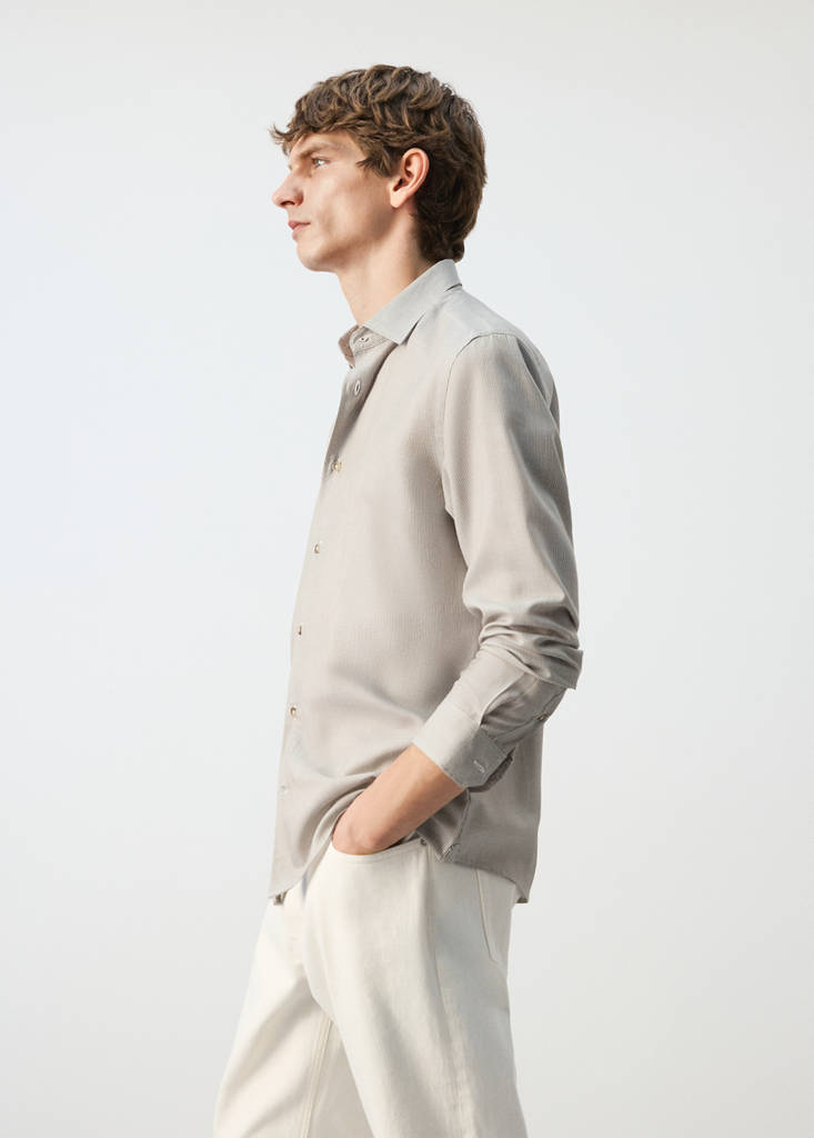 Regular fit 100% lyocell stripe shirt — Olive Green
