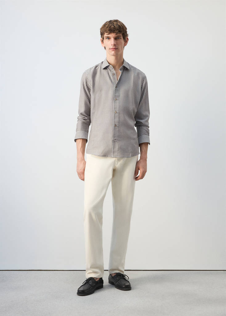 Regular fit 100% lyocell stripe shirt — Khaki