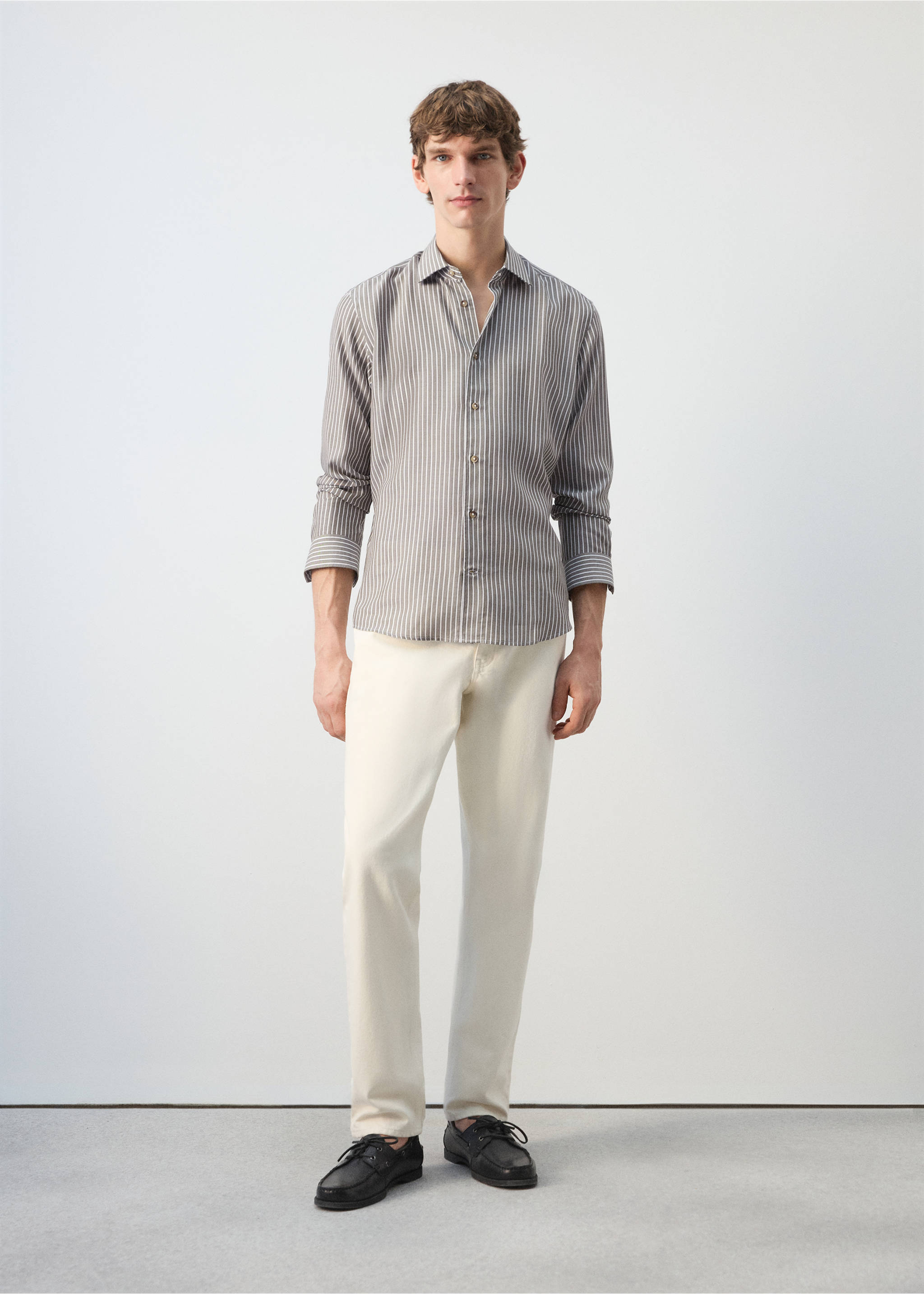 Chemise regular-fit 100 % lyocell à rayures - Plan général, Kaki. Ref: 27044425-00.