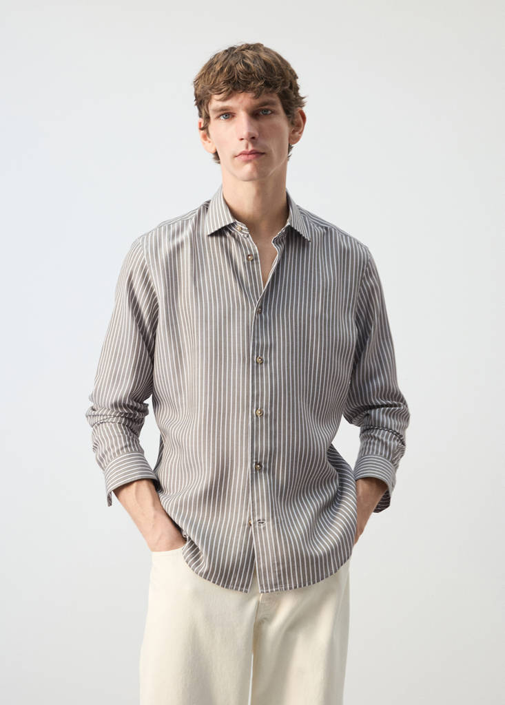 Regular fit 100% lyocell stripe shirt — Khaki
