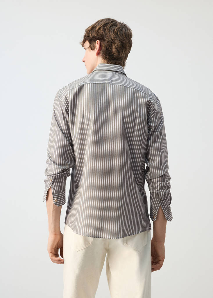 Regular fit 100% lyocell stripe shirt — Khaki