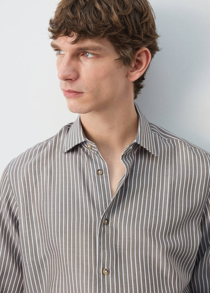 Regular fit 100% lyocell stripe shirt — Khaki