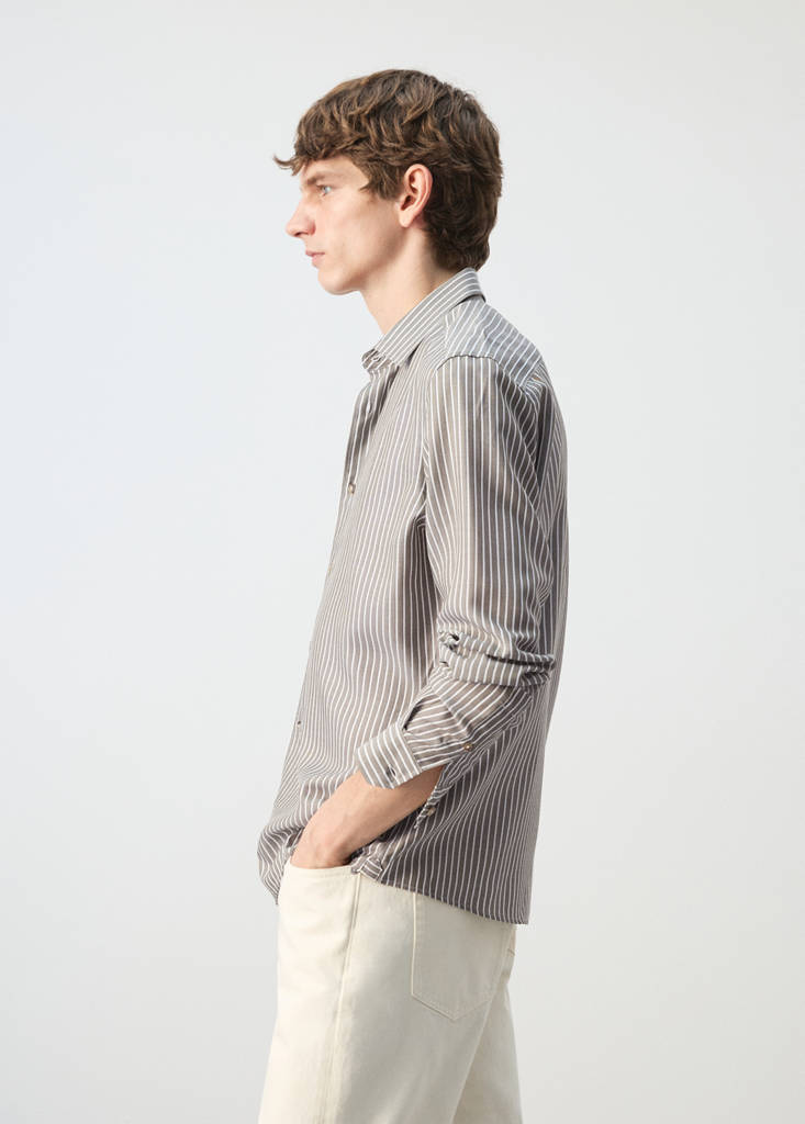 Regular fit 100% lyocell stripe shirt — Khaki