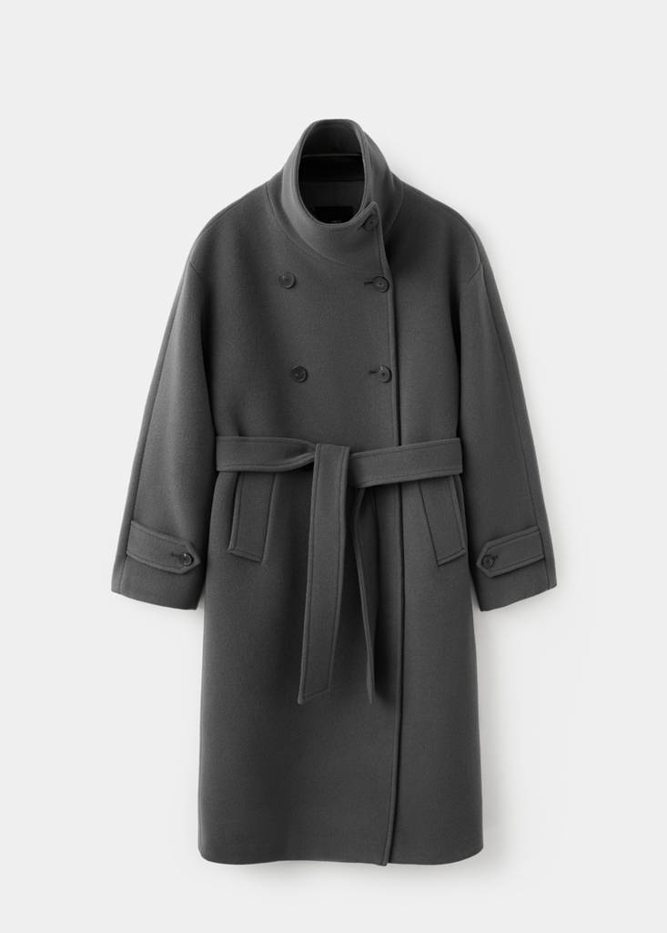 Woollen coat with belt — Grey