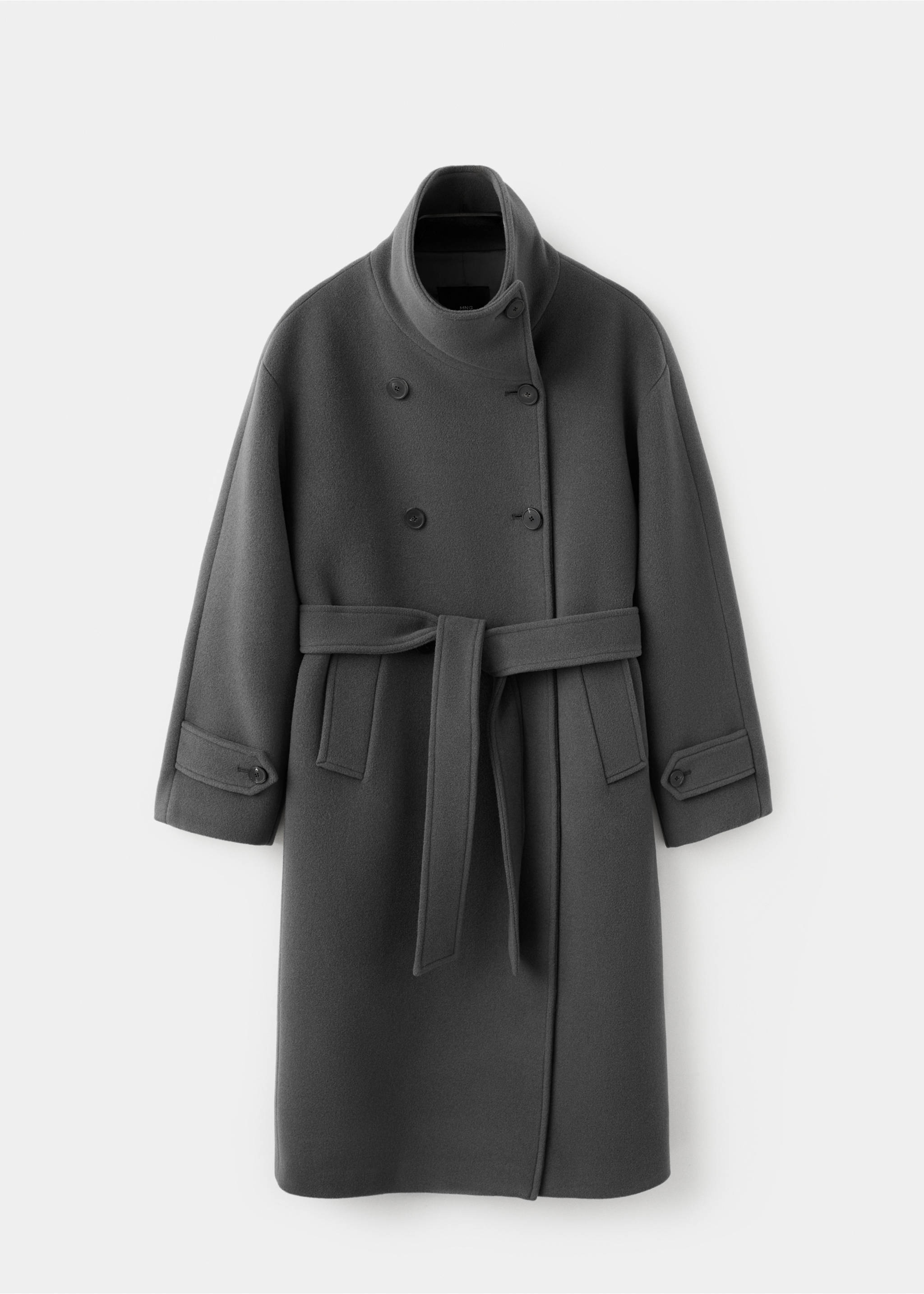 Manteau laine ceinture - Article sans modèle, Gris. Ref: 27044438-00.