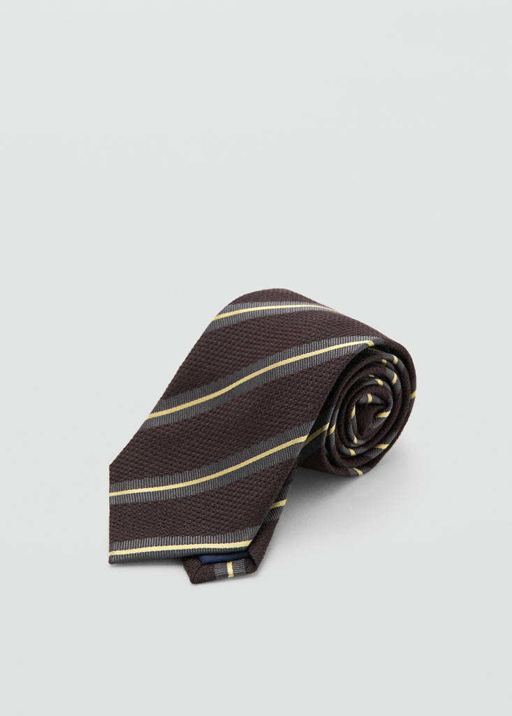 Striped tie with combined patterns — Brown