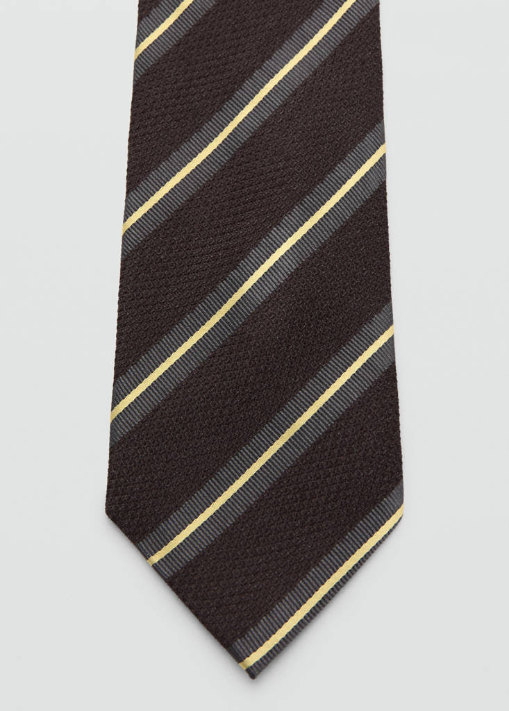 Striped tie with combined patterns — Brown