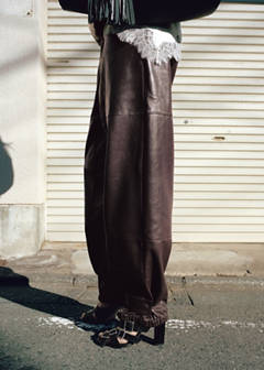 Buttoned hem leather trousers — Burgundy 1