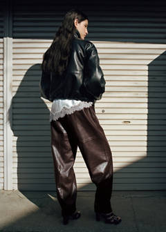 Buttoned hem leather trousers — Burgundy 3