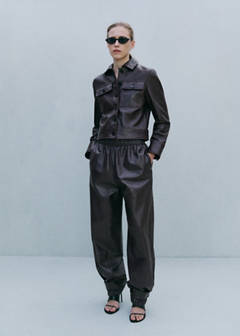 Buttoned hem leather trousers — Burgundy 9