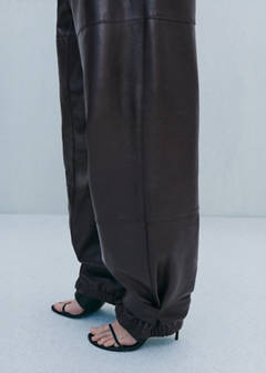 Buttoned hem leather trousers — Burgundy 8