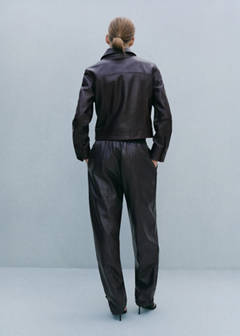 Buttoned hem leather trousers — Burgundy 10