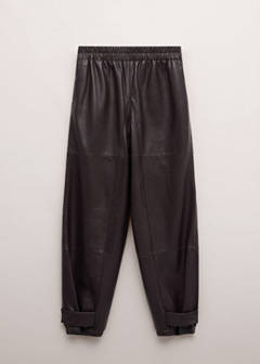 Buttoned hem leather trousers — Burgundy 11