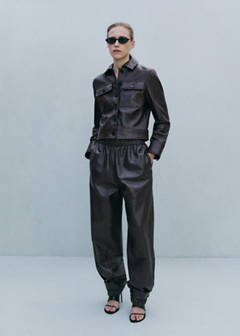 Buttoned hem leather trousers — Burgundy 14