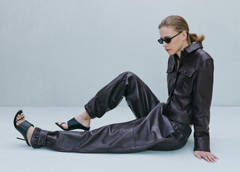 Buttoned hem leather trousers — Burgundy 18