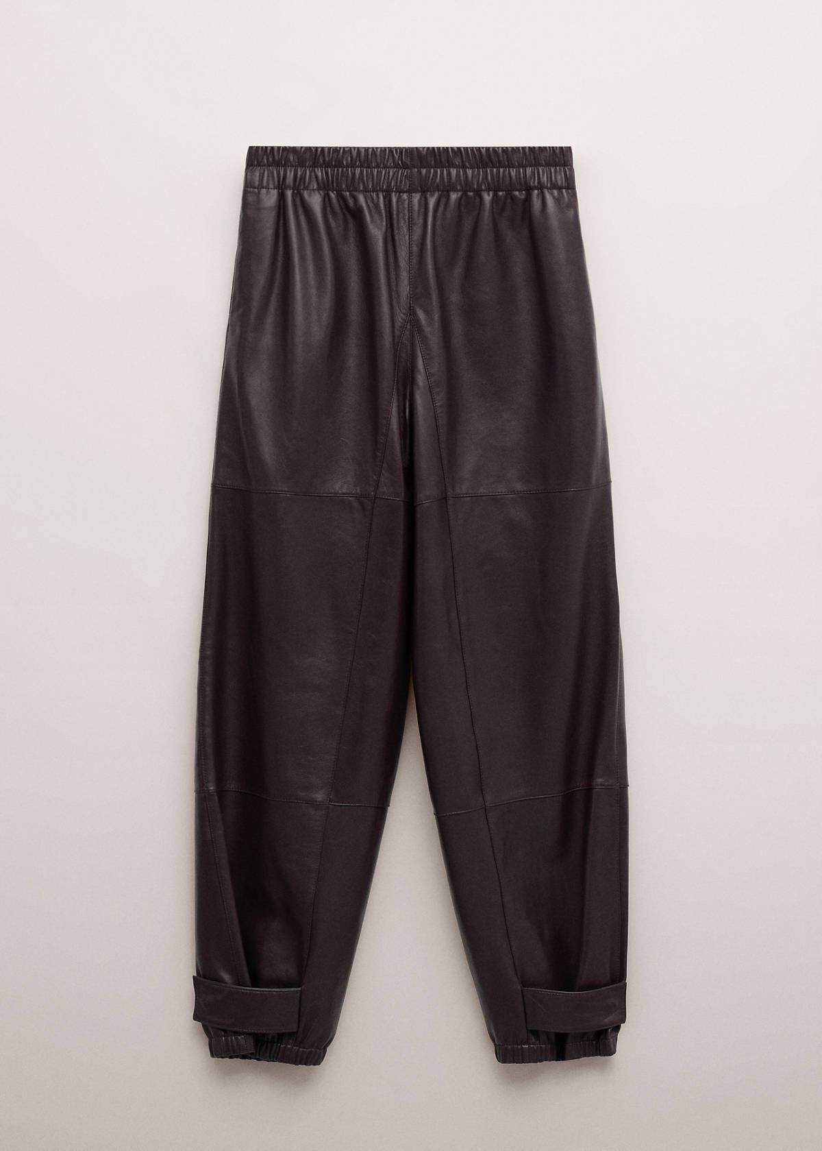 Buttoned hem leather trousers — Burgundy