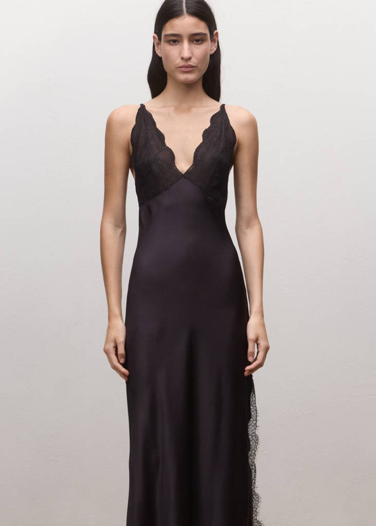 Mango - Lace dress with opening burgundy - 4