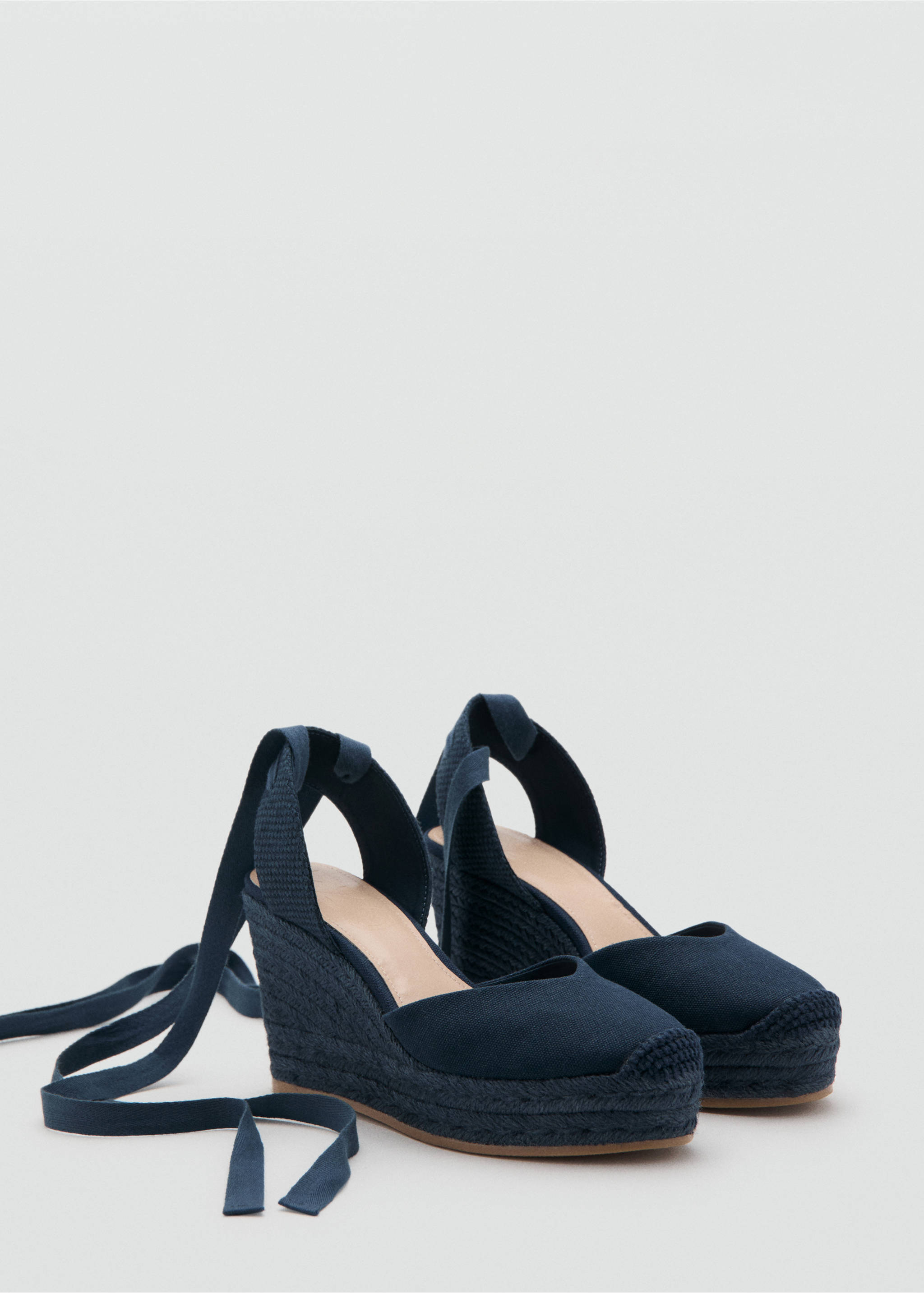 Sapatos de cunha atados e combinados - Plano médio, Azul-marinho. Ref: 27044768-00.