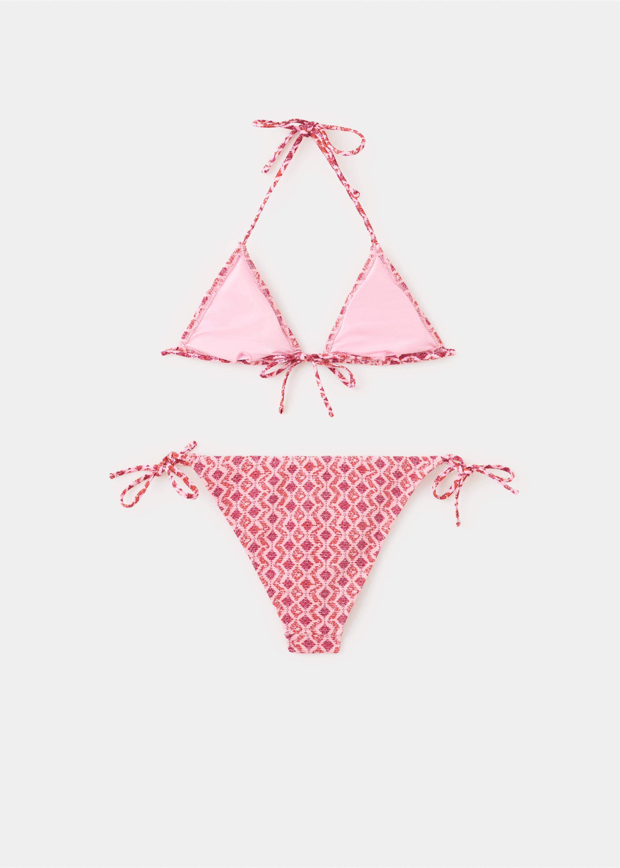 Bedruckter Bikini mit mittelhohem Slip - Rückseite des Artikels, Rosa. Ref: 27044770-00.